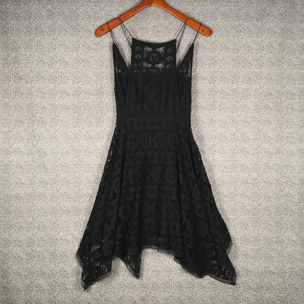 Free People Just Like Honey Black Lace Handkerchief Hem Dress Size 6